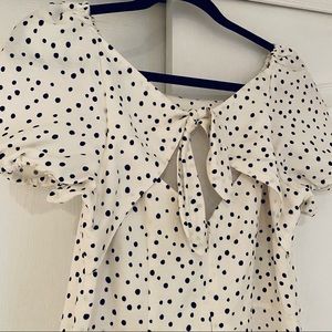 Loft Puff Sleeve Polka Dot Fit and Flare Dress
